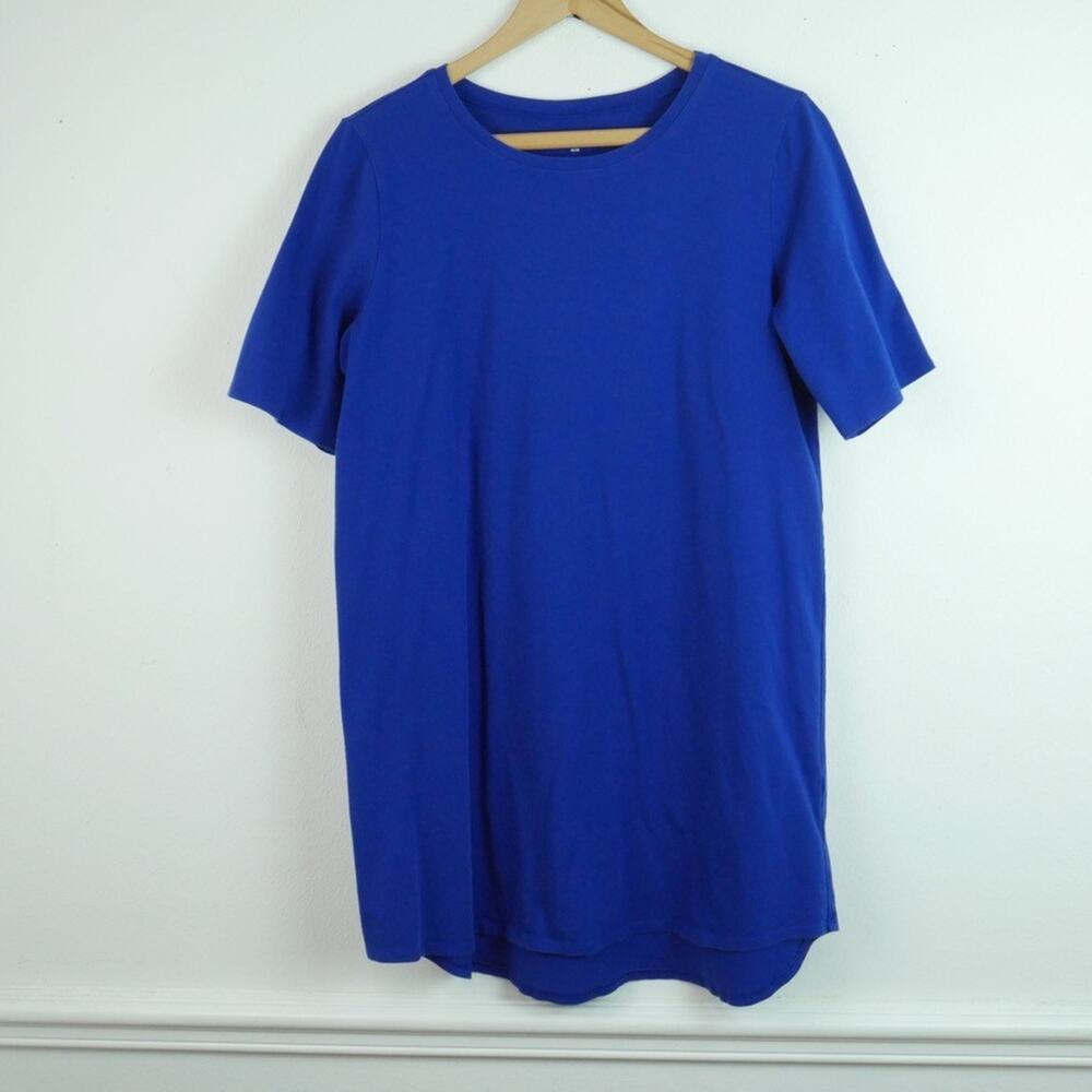 Eileen Fisher Medium T‎ Shirt Dress Royal Blue Cotton Jersey Stretch Mini Tunic